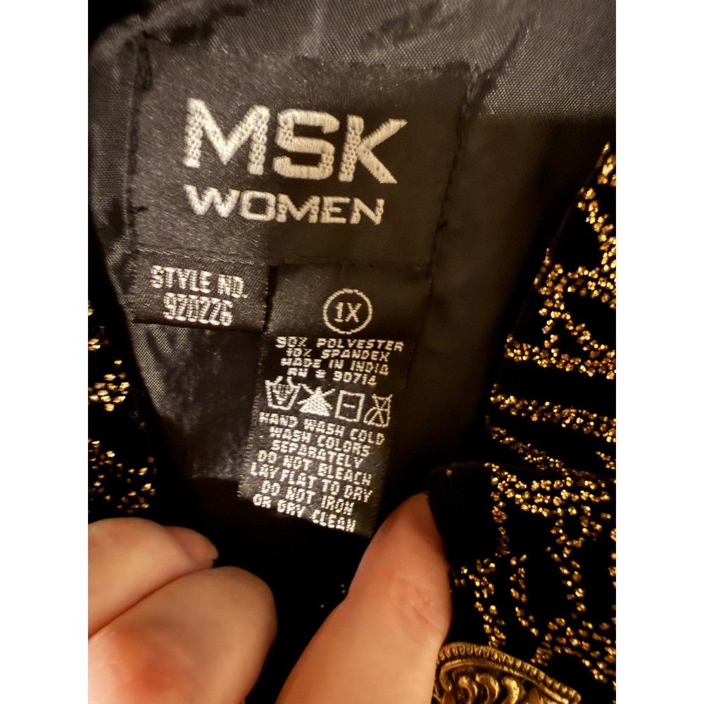 MSK Women Plus 1X Black Gold Glitter Velvet Jacket Heart Toggle Mandarin Collar - Picture 4 of 8
